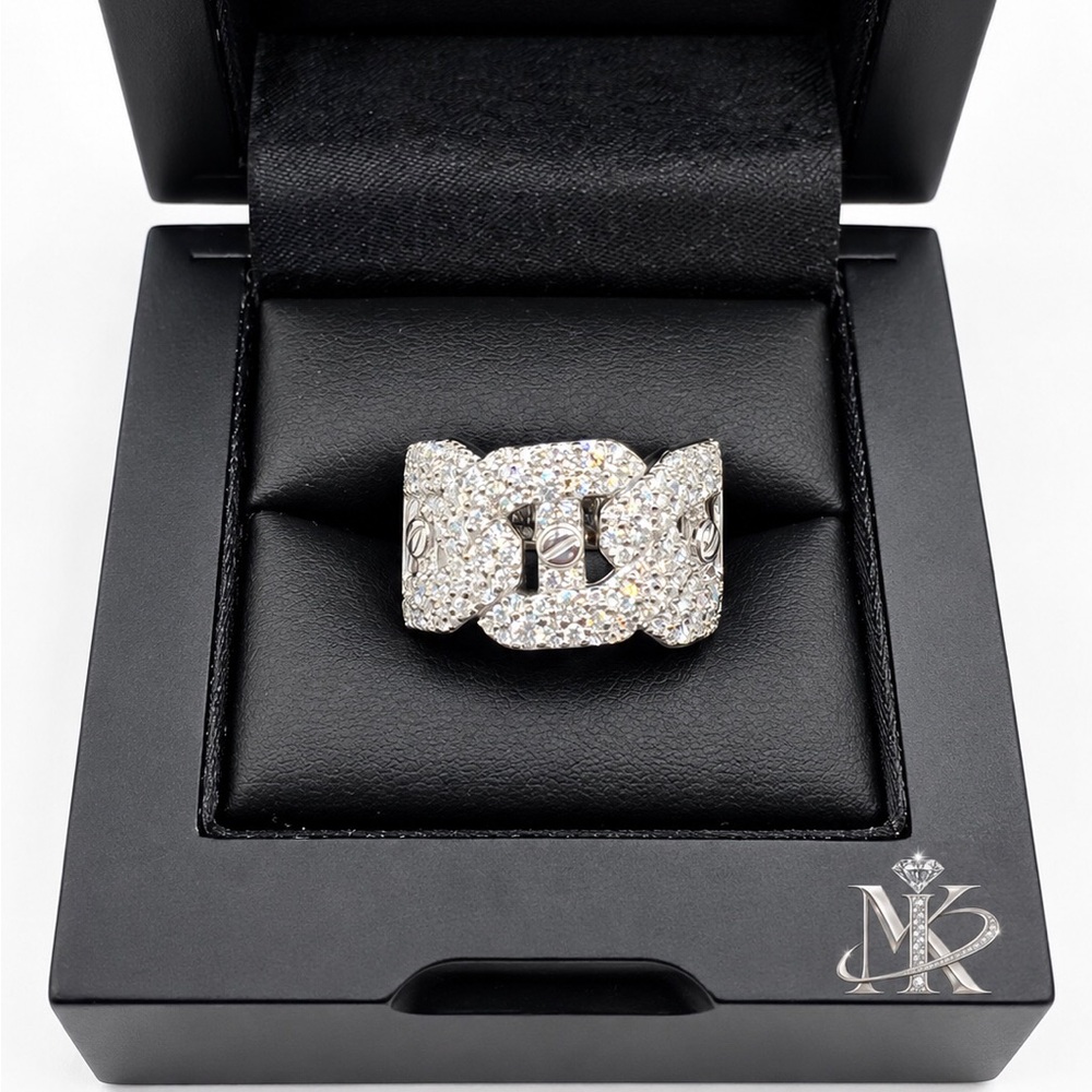 925 Sterling Silver 4.00CTW MOISSANITE Cuban Link Half Band Ring Size 10